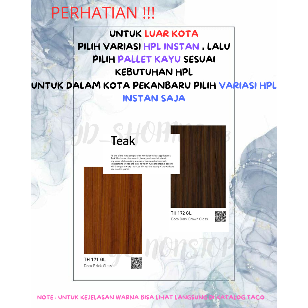 (LUAR KOTA WAJIB PALLET KAYU) HPL TACO WOODGRAIN GLOSS TH 171 GL / TH 172 GL