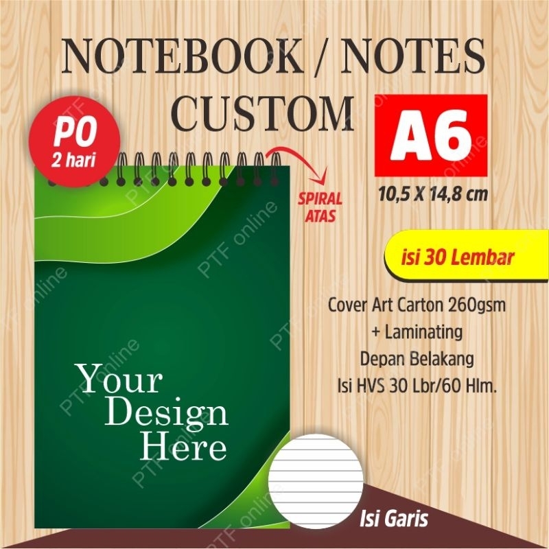 

Notebook/Notes Custom A6 isi 30 polos dan garis