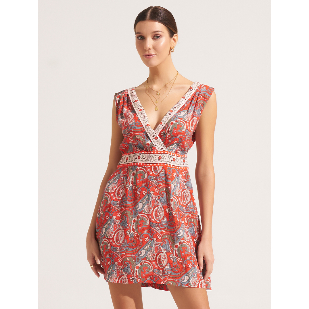 Morrato Bali - Crossover V-Neck Dress Wanita Jewel Mini Dress