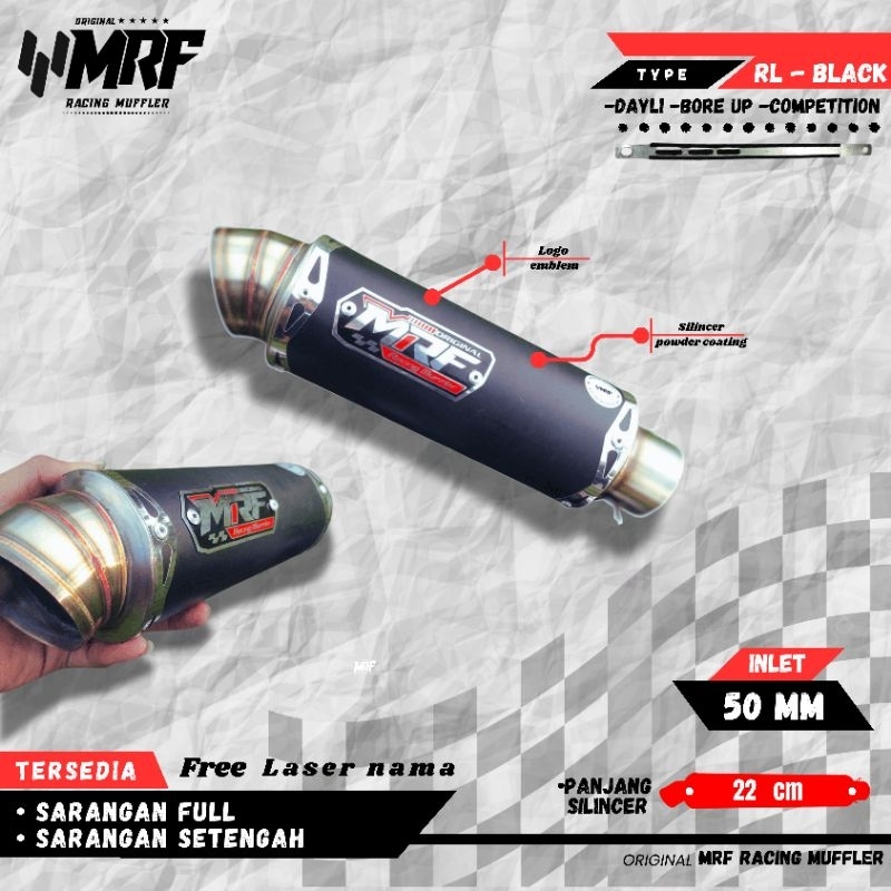 MRF RACING-silincer kenalpot racing type RL - BLACK original MRF RACING