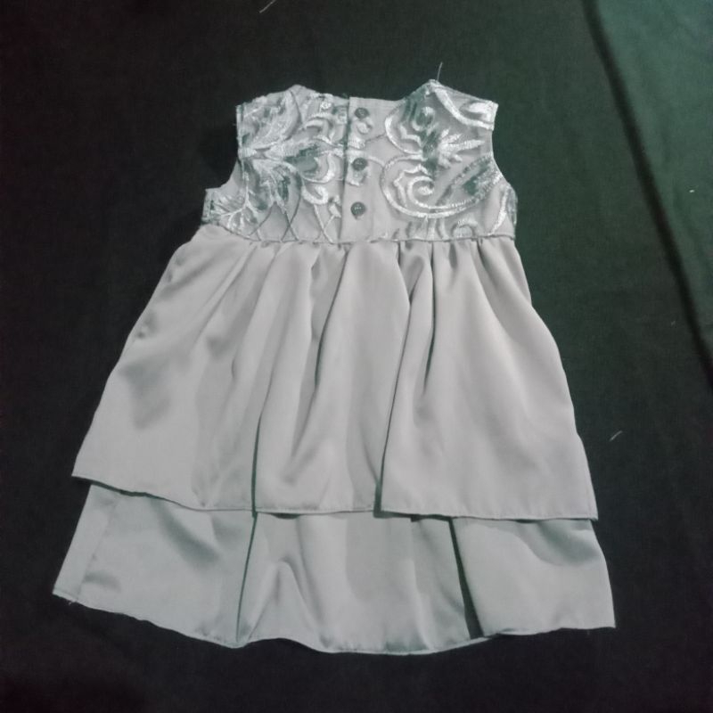 Dress Brukat Balita Tanpa lengan Usia 6Bulan-12Bulan Abu abu Silver