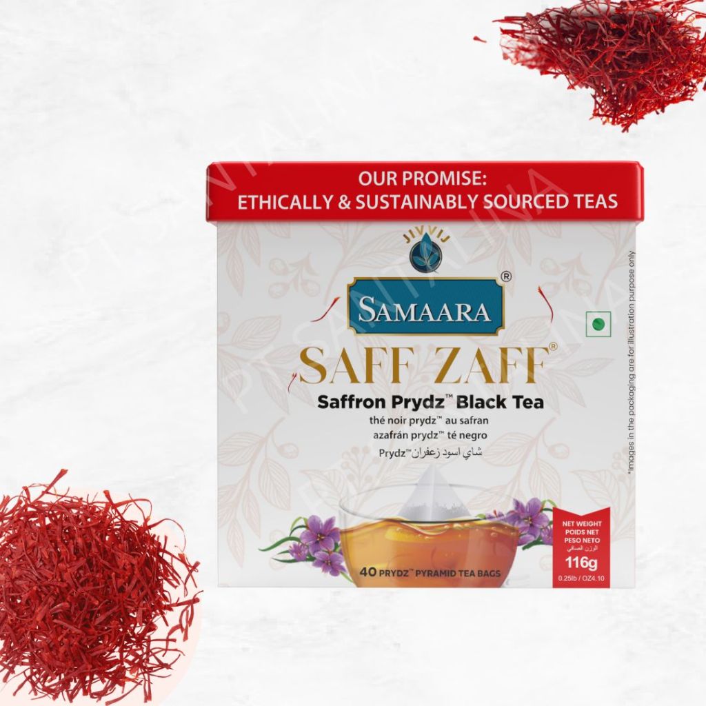 

SAMAARA TEA SAFF ZAFF SAFFRON CTC LEAF BLACK TEA BOX (116G, 40 TEABAG) TEH INDIA