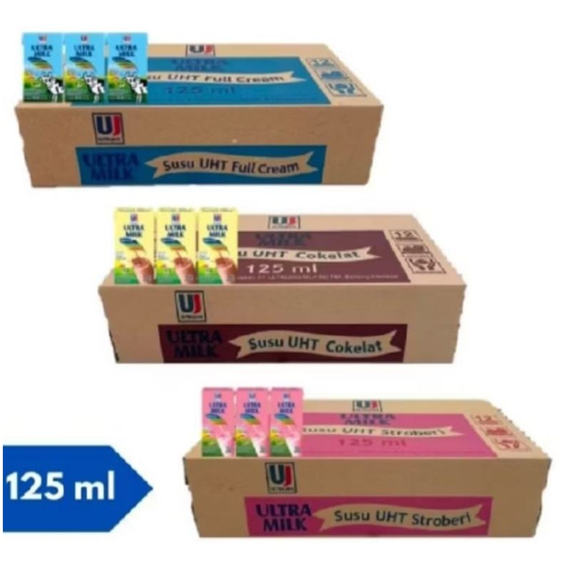 

Susu Ultra Milk 125 ml 1 Dus isi 40 pcs | Susu ultramilk UHT Full Cream Cokelat Stoberi