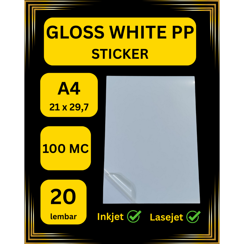 

STICKER GLOSS WHITE PP INKJET LASERJET A4 20 lbr PREMIUM