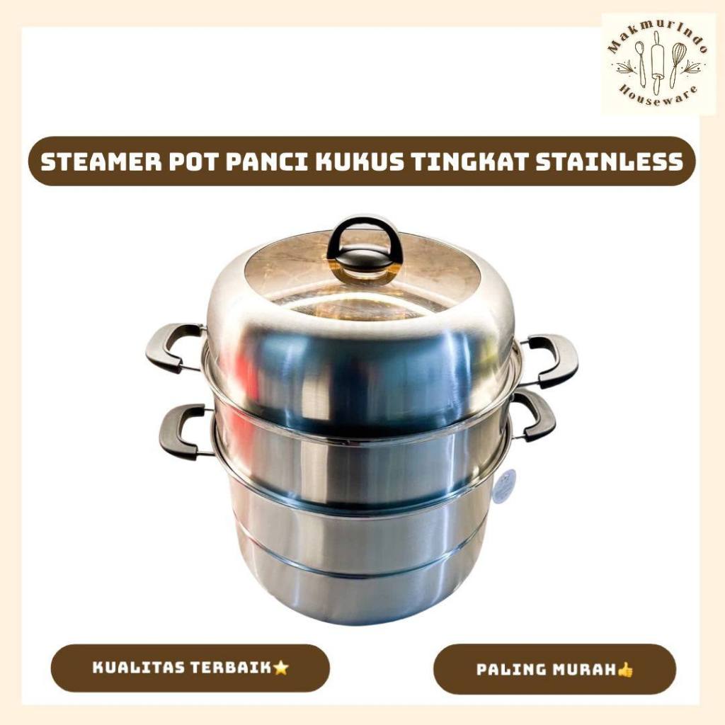 Dandang Kukus Masak Nasi / Steamer Pan / Panci Kukus Premium 3 Tingkat Stainless