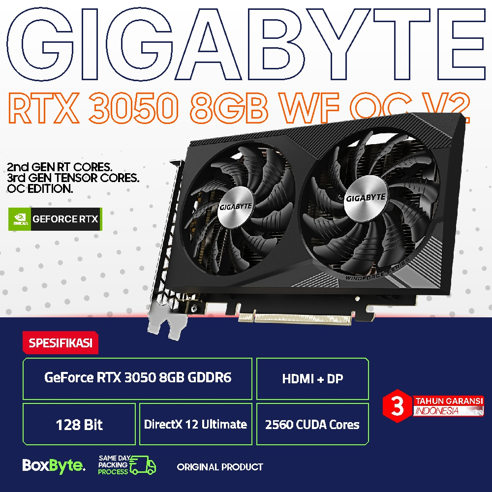 VGA GeForce RTX 3050 8GB GDDR6 GIGABYTE Windforce OC V2 / VGA RTX 3050 8GB