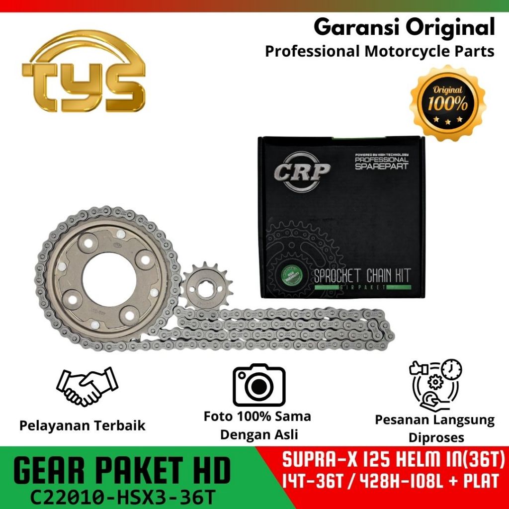 CRP Gear Paket untuk Honda Supra X 125 Helm In (36T) (14-36T/428H-108L) + Plat