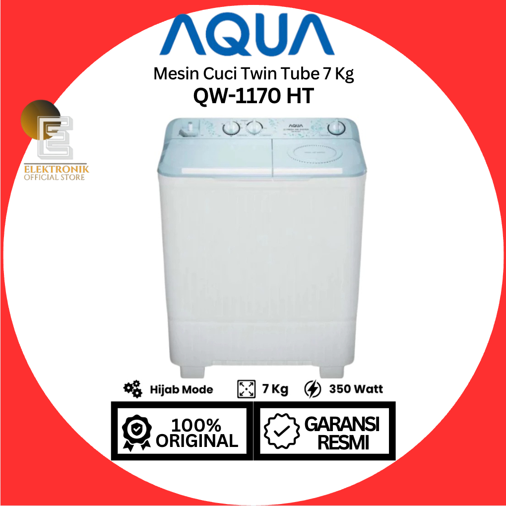 MESIN CUCI AQUA QW-7031HT 7 KG 2 TABUNG/ QW7031HT/HIJAB MODE/HEMAT DAYA/100% ORIGINAL/GARANSI RESMI