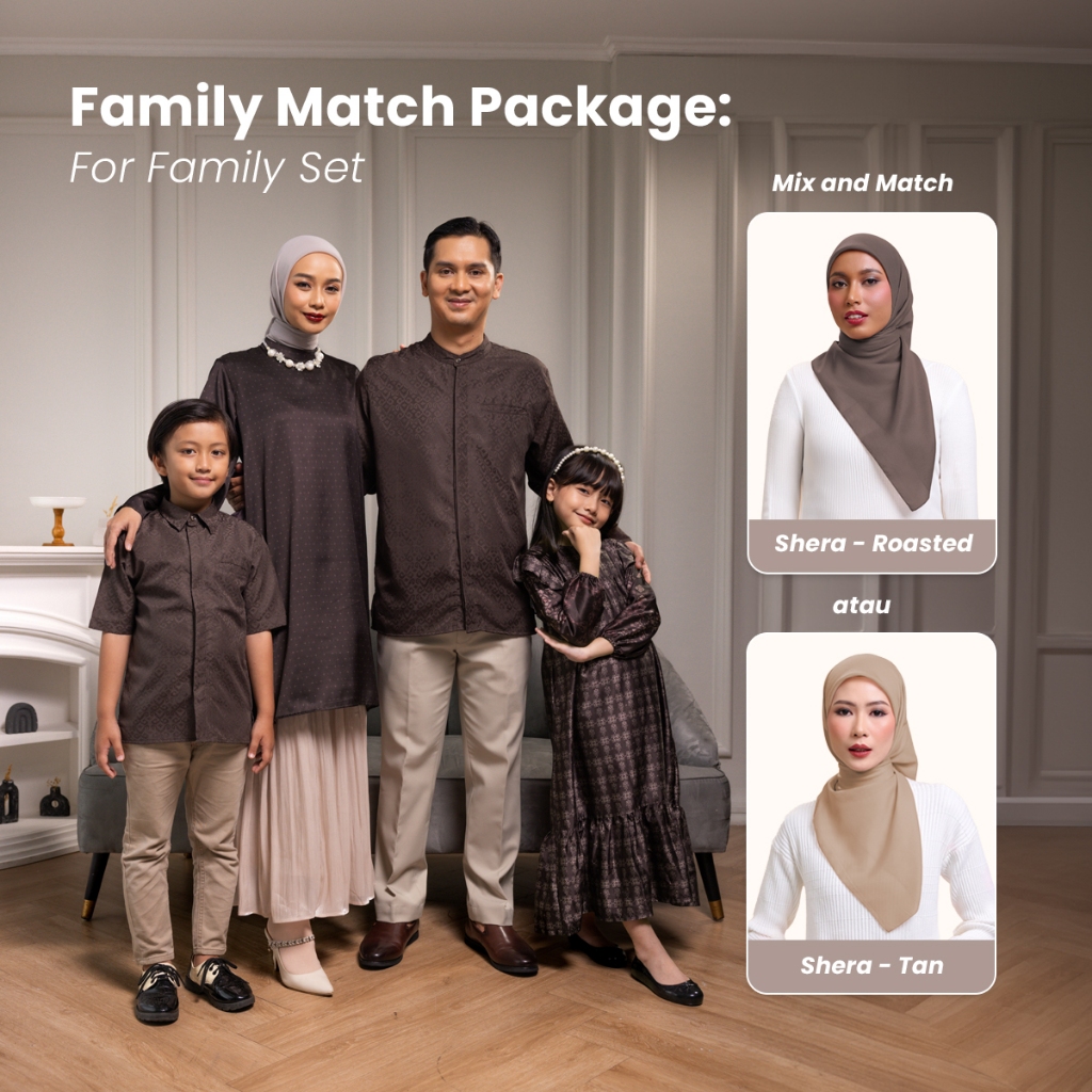 [ Family Match Package For Family Set ] ZM Zaskia Mecca - Sarimbit Tunik Wanita, Kemeja Koko Pria, G
