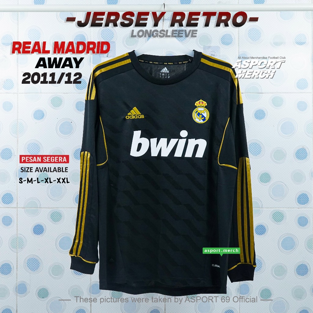 RETRO MADRID AWAY 2011 2012 LONG SLEEVE HITAM FANTASY