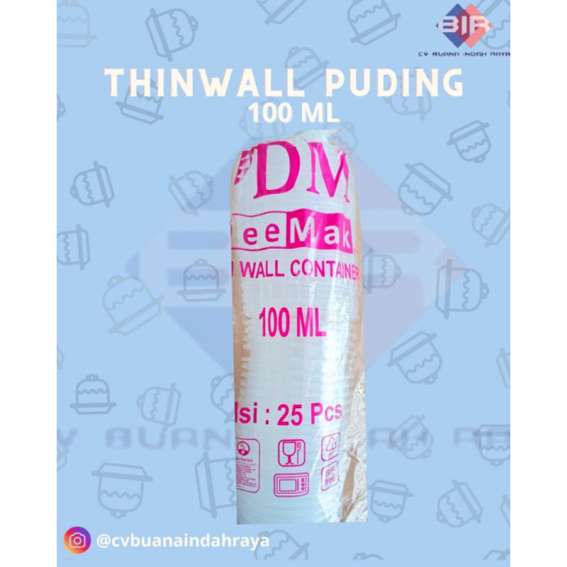 Thinwall DM Puding Bulat 100ml 1 pack isi 50 Pcs Bahan Tebal Tutup Rapat / Cup Puding