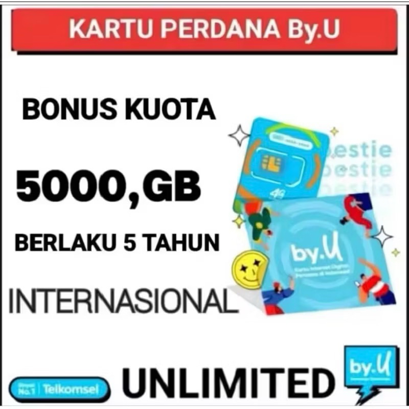BAYAR DI TEMPAT Promo diskon awal tahun Kartu By.U Full Unlimited Tanpa Batas Kuota 5000,GB Selama 5