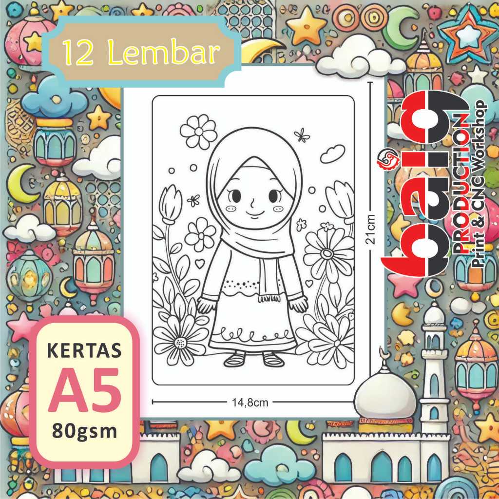 

Kertas Mewarnai Anak - Seri Islami #01 | isi 12 Lembar Ukuran A5 | Baiq Pro