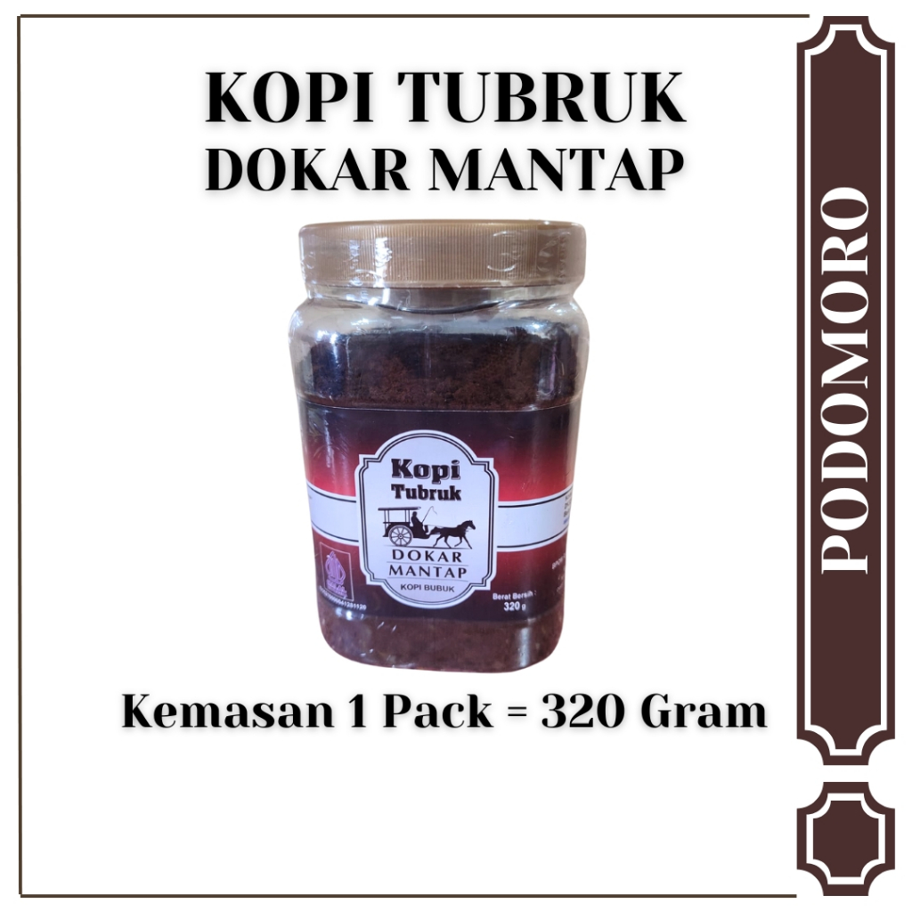 

Kopi Bubuk Hitam Kopi Tubruk Merk Dokar Mantap Kemasan 320 Gram
