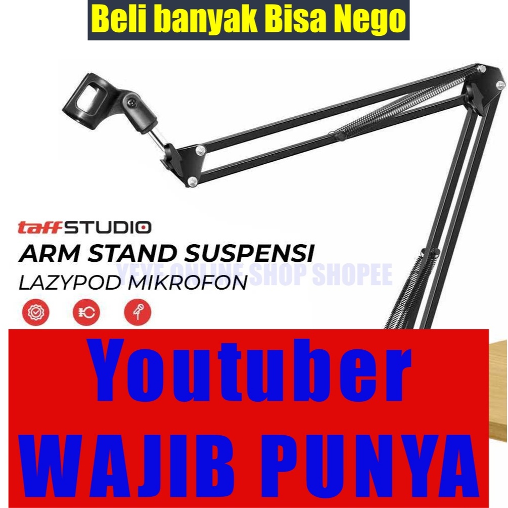 Stand Mic TaffSTUDIO Stand Holder Mic Podcast Arm Stand holder Suspensi Mikrofon NB-35
