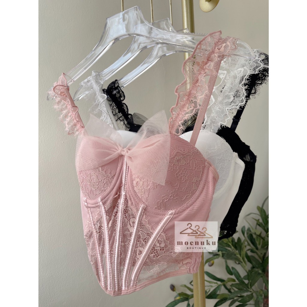 Atasan Tanktop Wanita Seksi SLIM ONLY Tengtop Motif Pita Jala Renda Lucu Imut Seksi OOTD