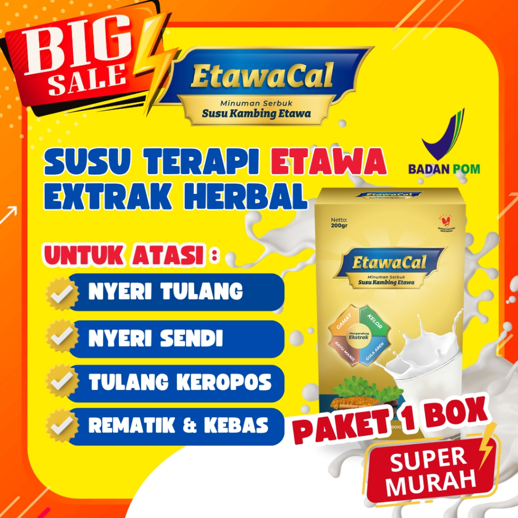 

Etawacal Paket 1 Box- Susu Etawa Herbal Atasi Asam Urat Nyeri Sendi Sesak Nafas Kolestrol Original