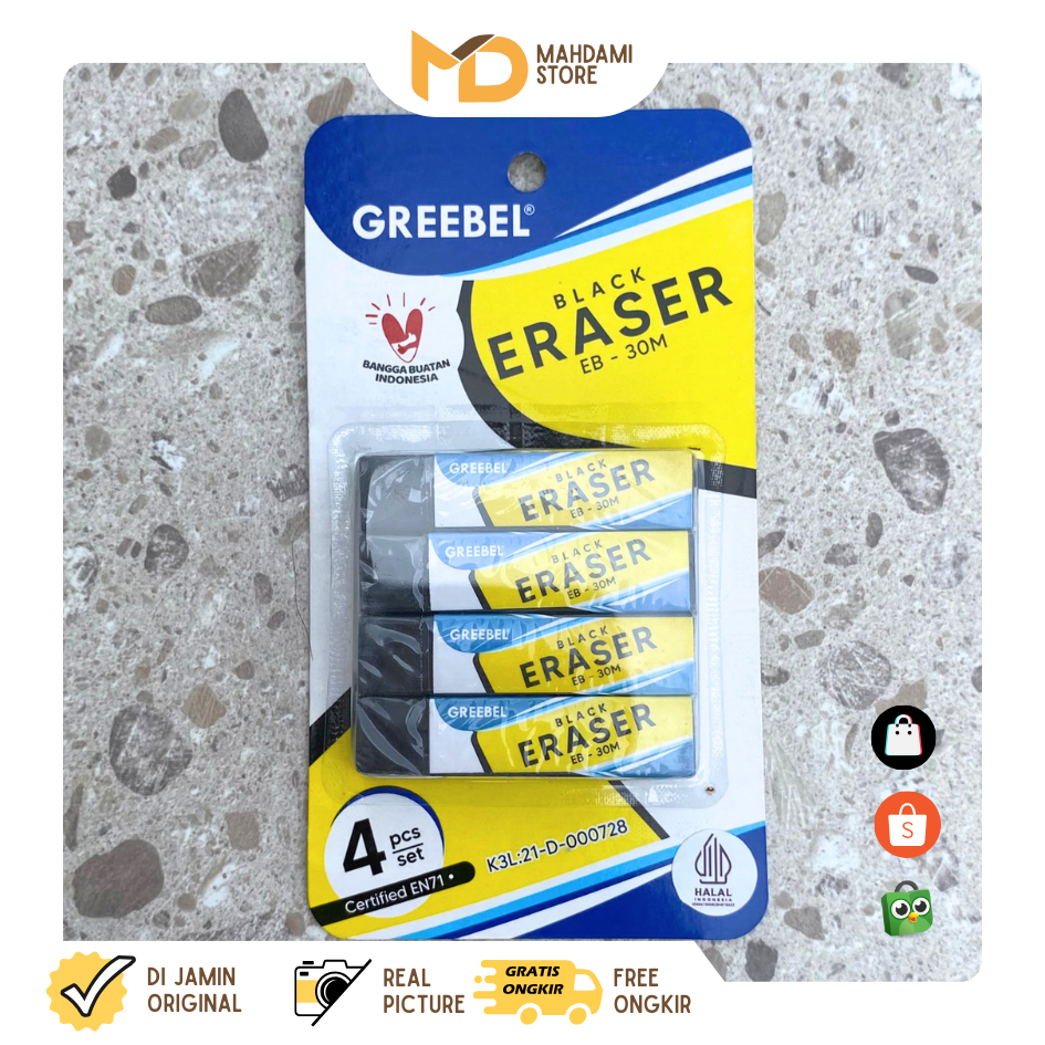 

GREEBEL - Eraser Stip Hapusan Set / Penghapus Pensil (Hitam)