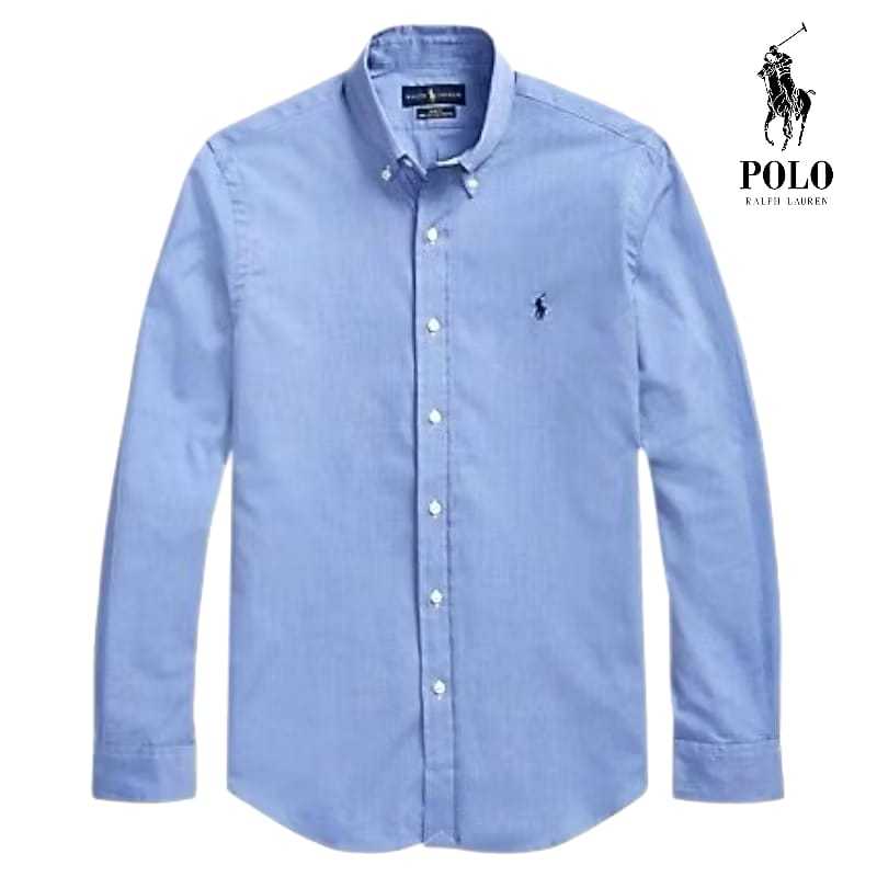 Kemeja Polo Ralph Lauren Lengan Panjang Polos Logo Bordir