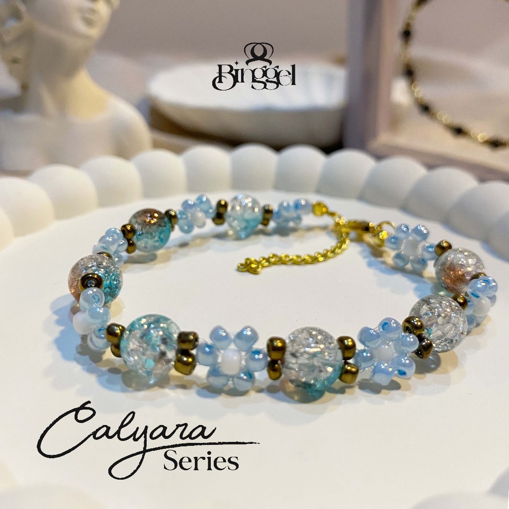 Binggel id - Calyara Series  | Gelang Tangan Kaca Bola Kristal Warna Biru Bracelet Aksesoris Wanita.