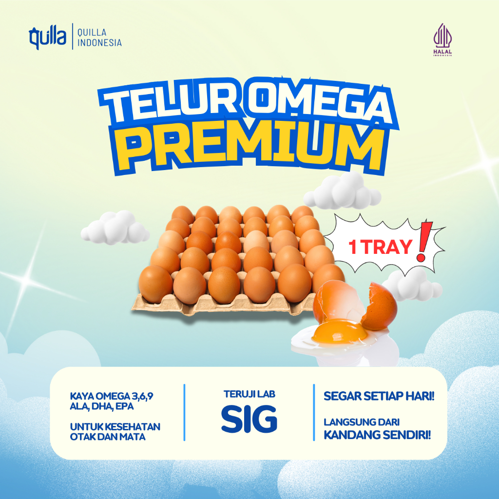

QUI EGG TELUR OMEGA 1 TRAY-Premium Grade A (KHUSUS INSTANT)