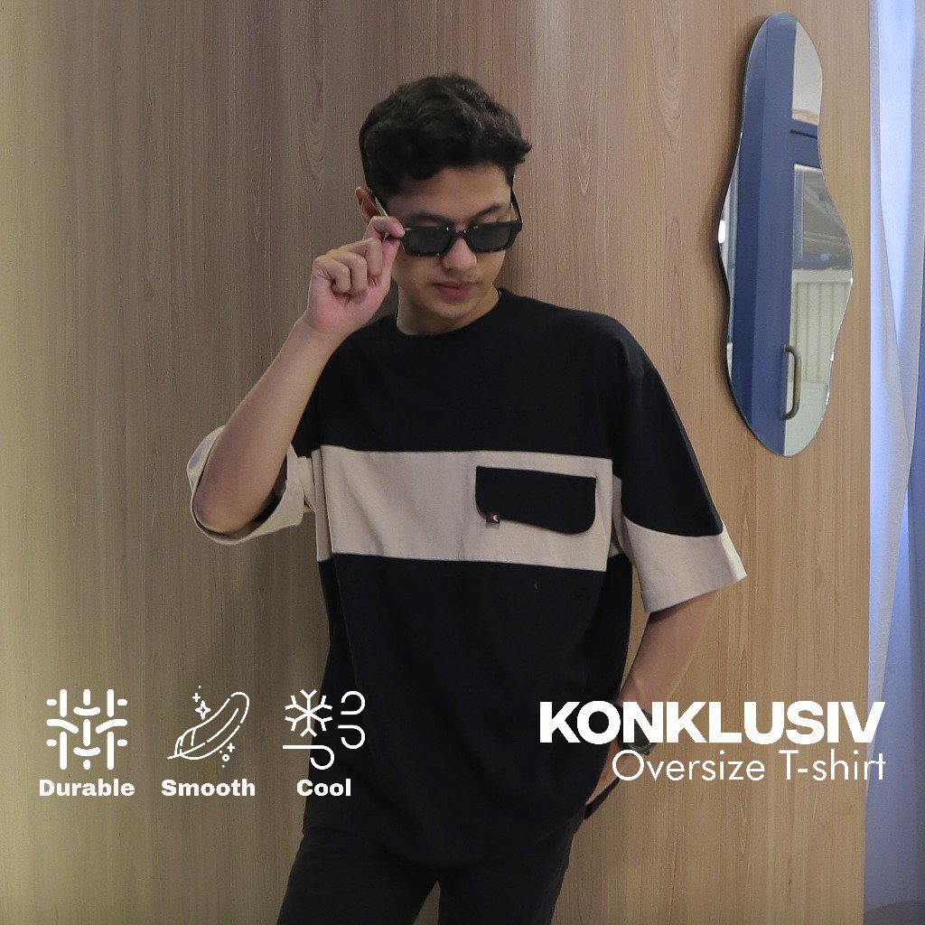 Konklusiv Kaos Oversize Pria Cotton Combed Hitam Krem Pocket Style
