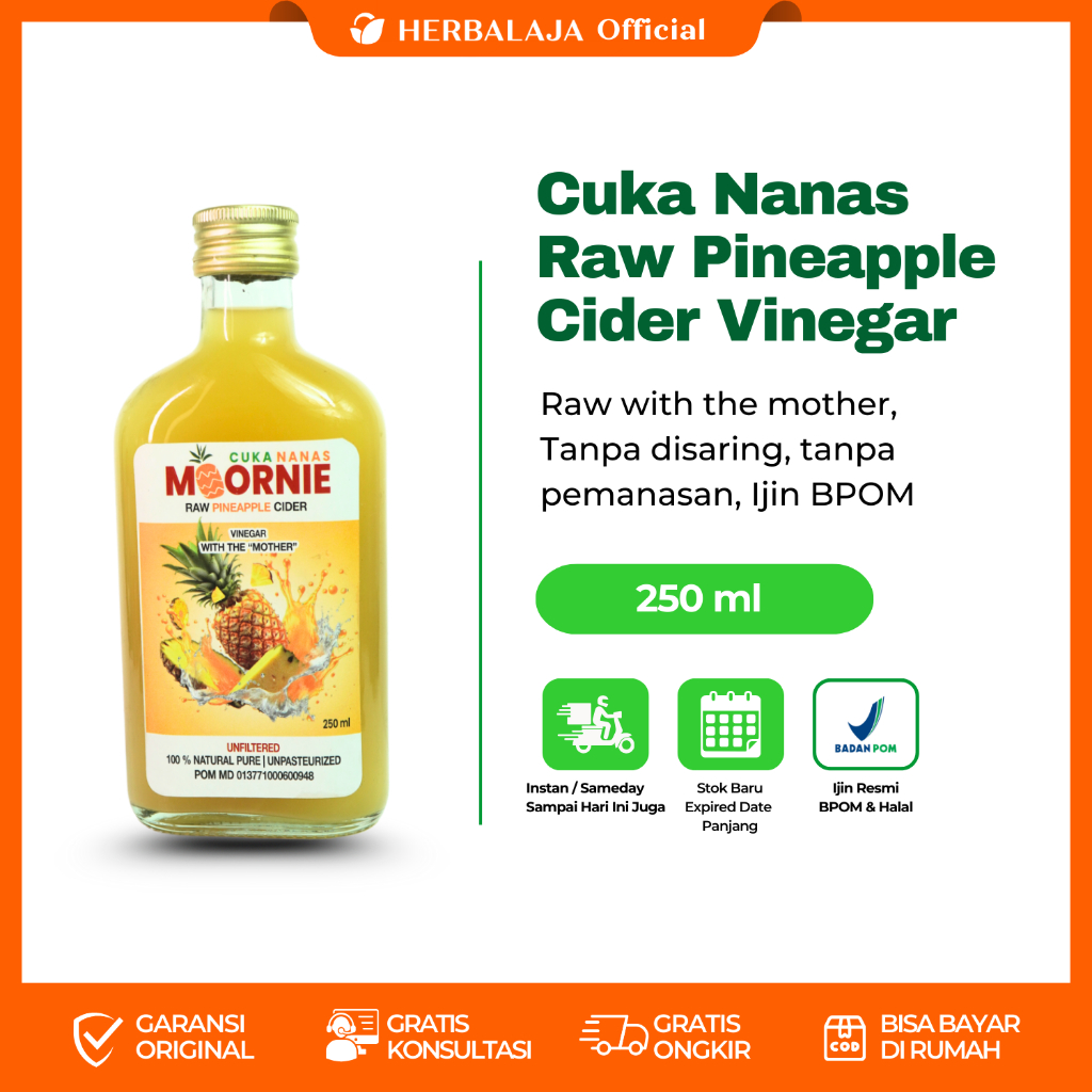

Cuka Nanas MOORNIE - Cuka Nanas Murni Turunkan Gula Darah Pineapple Cider Vinegar With Mother