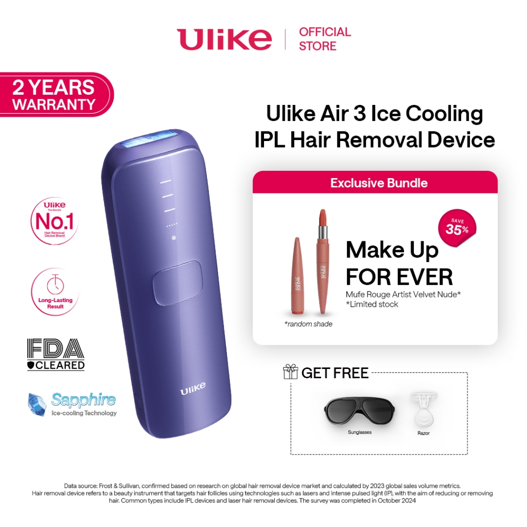 Ulike Air 3 Purple Ice Cooling IPL Hair Removal Device / Alat Penghilang Rambut