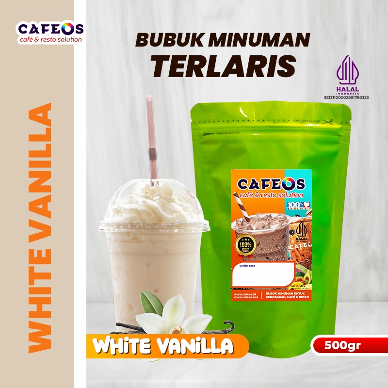 

CAFEOS Bubuk Minuman Kekinian Aneka Rasa White Vanilla 500 gram Milk & Fruits Series