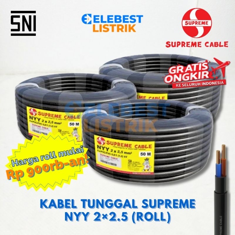 (ROLL) NYY 2x2.5 mm² SUPREME - Kabel Tunggal Hitam Supreme
