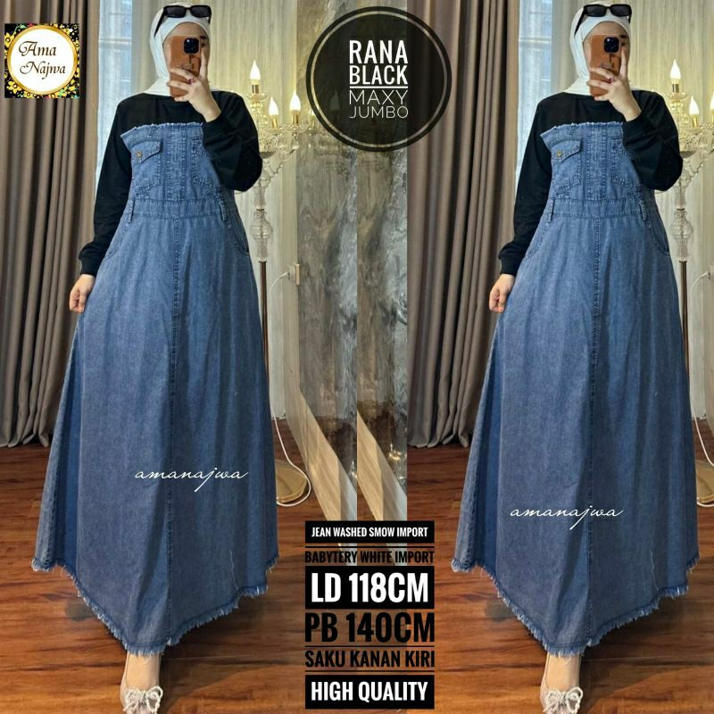 Black Rana Gamis Jeans JUMBO maxy wanita Dress muslim cantik / amj
