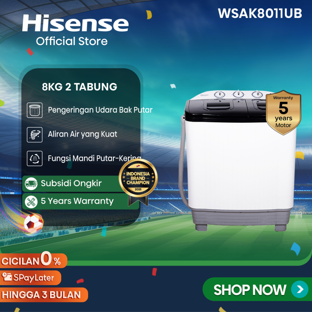 Hisense Mesin Cuci 2 Tabung Top Loading 8 KG Washing Machine WSAK8011UB