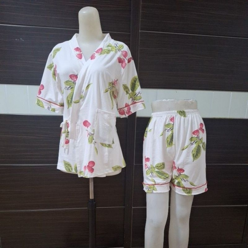 preloved stelan baju tidur kimono cherry size L
