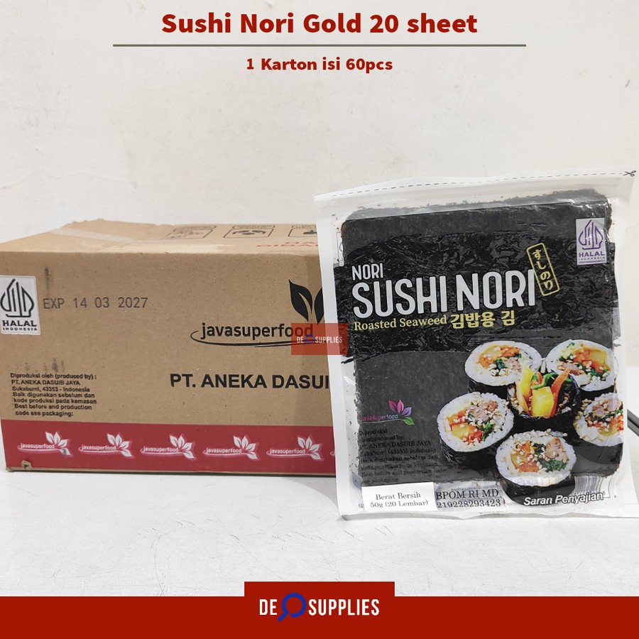 

[KARTON] Java Sushi Nori Gold 20 Lembar (1 dus isi 60pcs) Nori Seaweed Korea Rumput Laut Halal