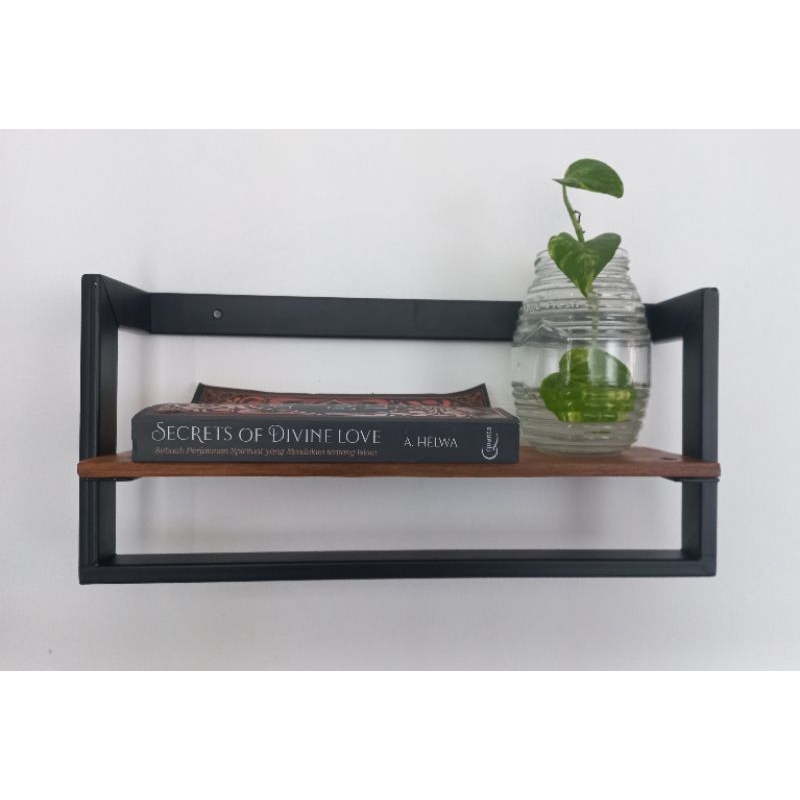 Rak Dinding Hitam Ambalan Tempel Penyimpanan Serbaguna Tanpa Bor