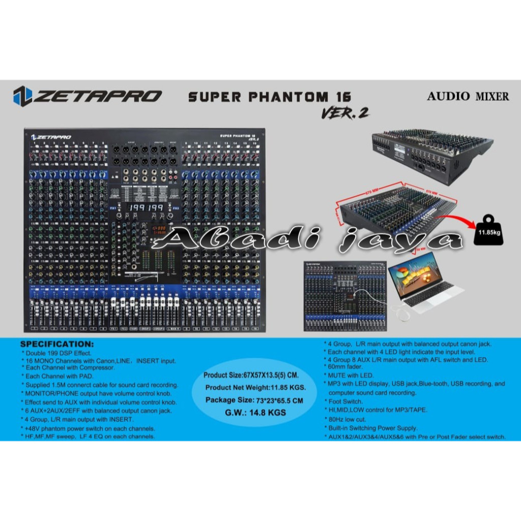 Mixer 16 Channel ZETAPRO SUPER PHANTOM 16 VER.2 / VER 2 Double Effect Original