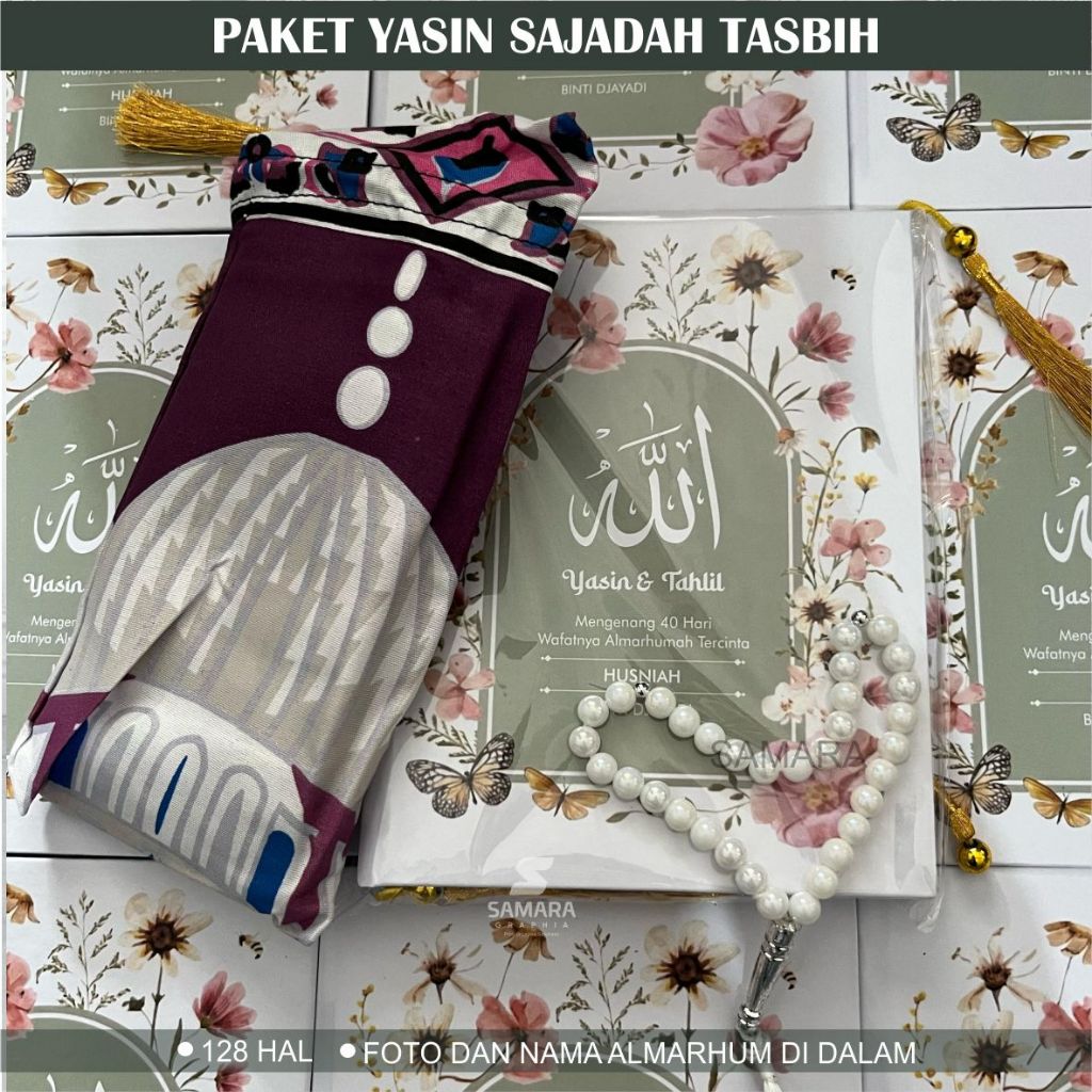 souvenir tahlilan hampers pengajian sejadah sajadah buku Yasin dan tahlil tasbih