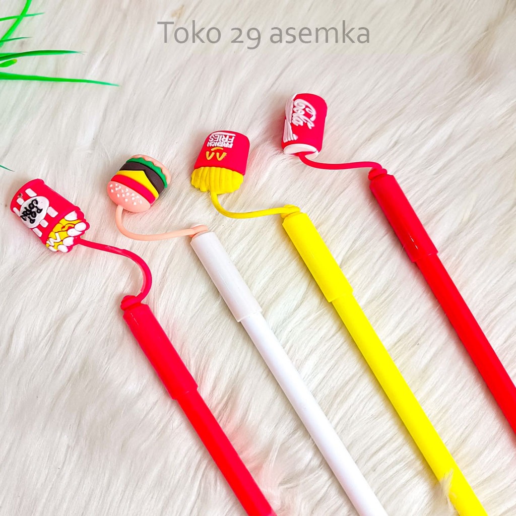 

PULPEN GANTUNGAN FAST FOOD KARET PEN KARAKTER MAKANAN PENA BOLPEN KENTANG BURGER POPCORN