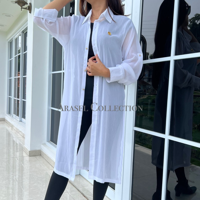 Long Outer kemeja sifon Yoryu Putih