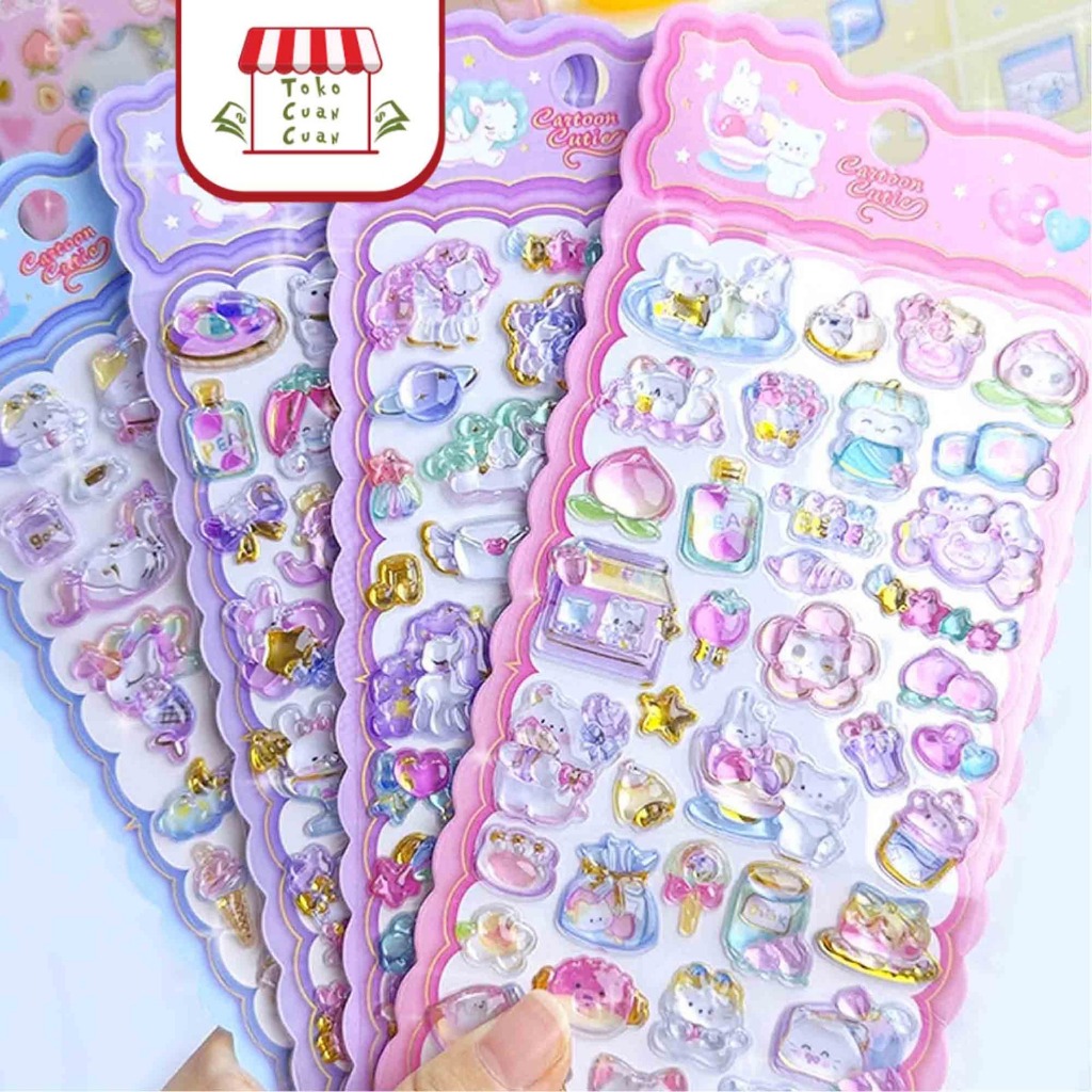 

TCC 3D Stiker Lucu Karakter Kartun Unicorn Bear Cat Sticker Kristal Transparan Tahan Air DIY Stiker Dekorasi Buku Casing Hp