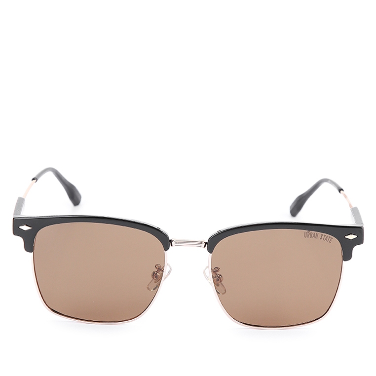Urban State - Polarized Stainless Frame Clubmaster Square Sunglasses - Brown Black