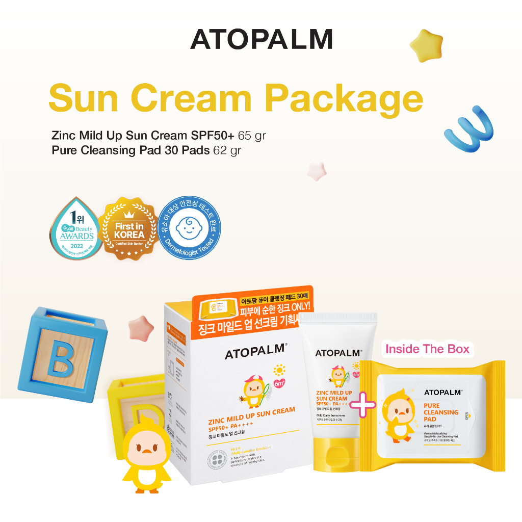 [EXCLUSIVE SET] ATOPALM Zinc Mild Up Sun Cream SPF50+ PA++++ 65g + ATOPALM Pure Cleansing Pad 30Pads