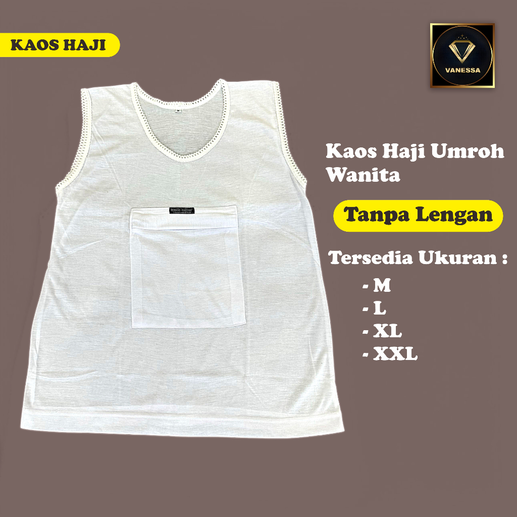 Kaos Umroh & Haji Wanita | Dalaman Singlet Renda Kantong Depan Termurah | Perlengkapan Haji & Umrah 