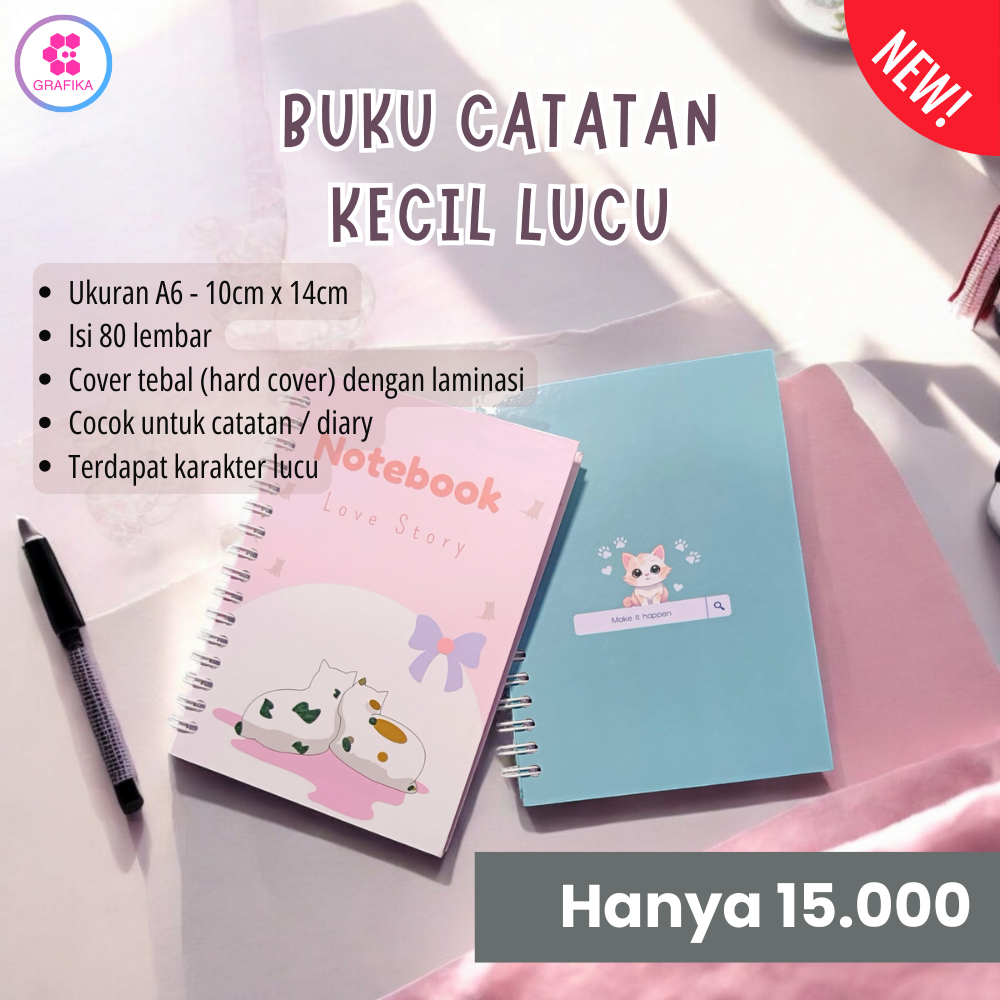 

Buku Tulis Kecil Diary Karakter Kucing Lucu A6 Hard Cover