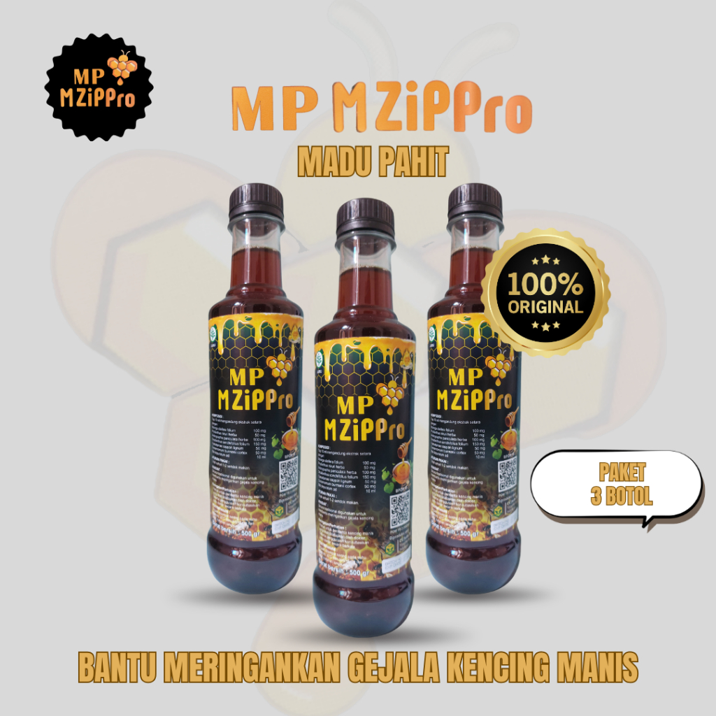 MzipPro Paket 3 Botol Madu Hitam untuk Diabetes, gangguan lambung, Radang / meningkatkan stamina