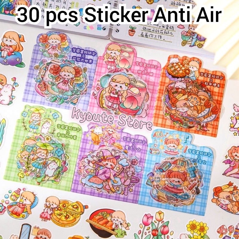

30 pcs Sticker Lucu Cute Chibi Girl Kartun Karakter Transparan Anti Air PVC Journaling Scrapbook