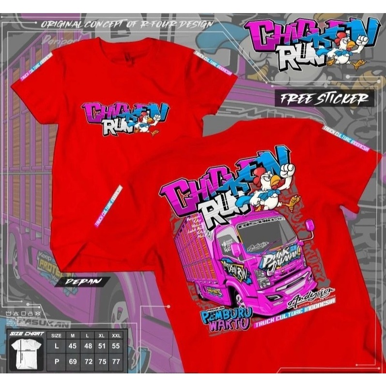 Kaos TRUCK CHICKEN RUN- kaos Distro motif kata TRUCK CHICKEN RUN- Tshirt Pria Wanita