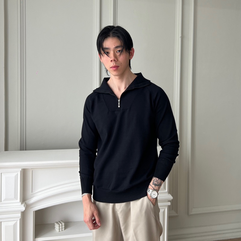 Lorenzo Atasan Pria Long Sleeve Half Zipper Knit Premium / Sweater Pria Rajut / Jaket Pria / Outer P