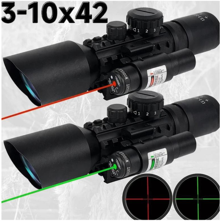 TELESKOP Senapan M9 LS 3-10x42 E with laser.  Rifle Scope M9 3-10x42E with laser . Reticle Scopes 11