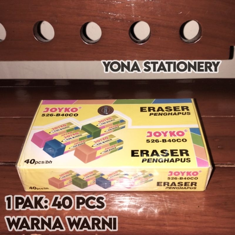 

D3W! Penghapus Joyko 526-B40CO / Penghapus Joyko Warna-Warni 1 Pak: 40 Pcs